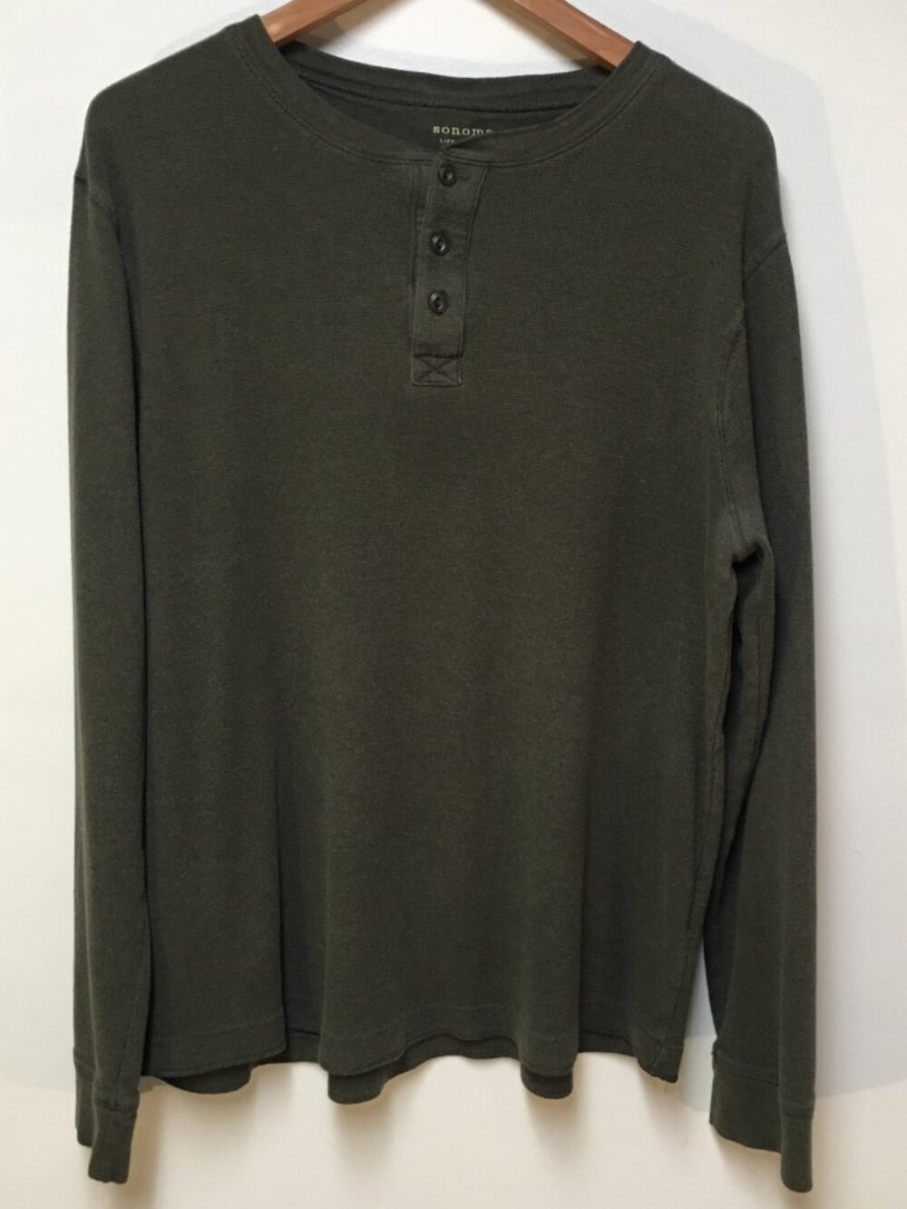 Sonoma Men XL Shirt Green Henley Thermal Waffle Knit 100% Cotton Outdoor Preppy